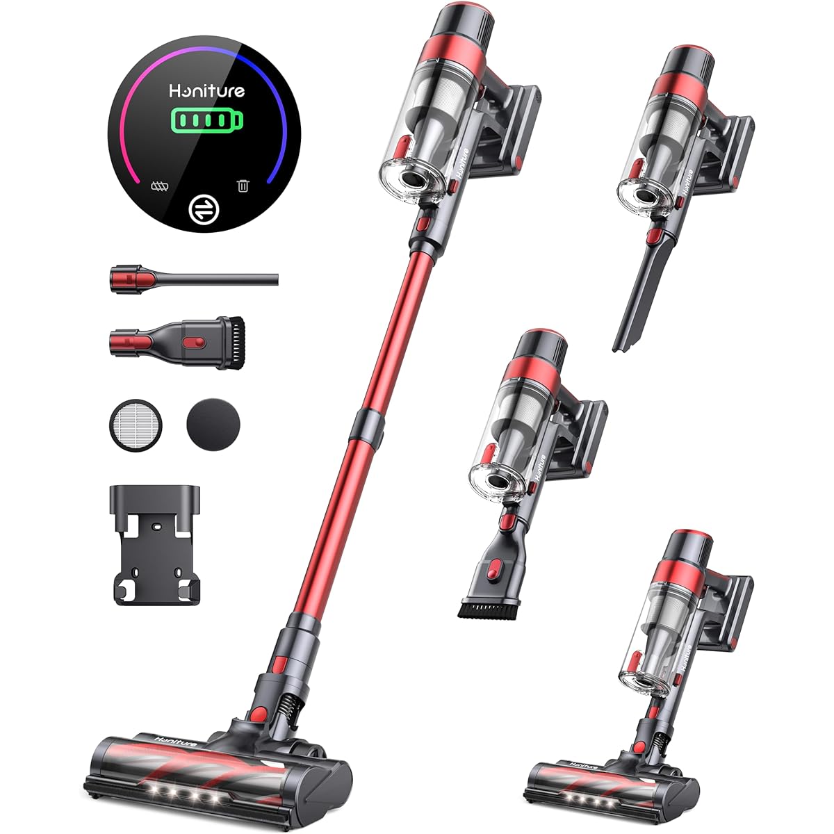 Cordless vacuum cleaner, 38000pa powerful suction, 55 minutes long run time, 450W, removable battery, vacuum cleaner, touch panel, telescopic pipe, LED lamp included, multiple filtration, 1.5L large capacity dust cup, various nozzles included, Japanese i