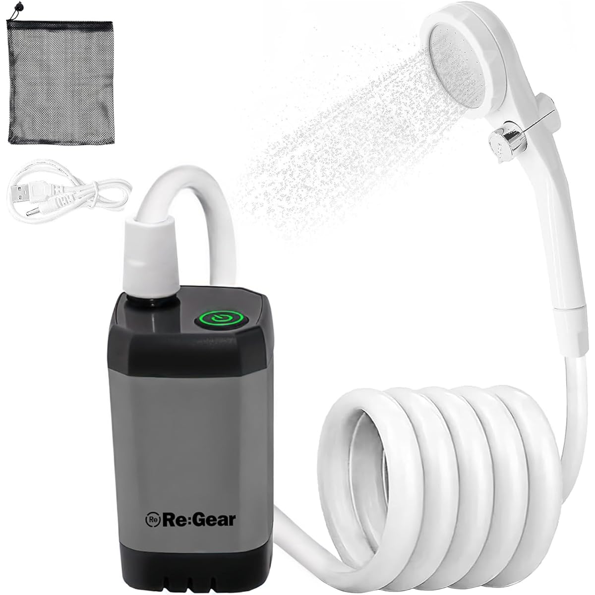 Re:Gear Portable Shower Rechargeable 7800 4800mAh Large Capacity Strong Water Pressure Electric Compact Water Saving Outdoor Shower USB Rechargeable