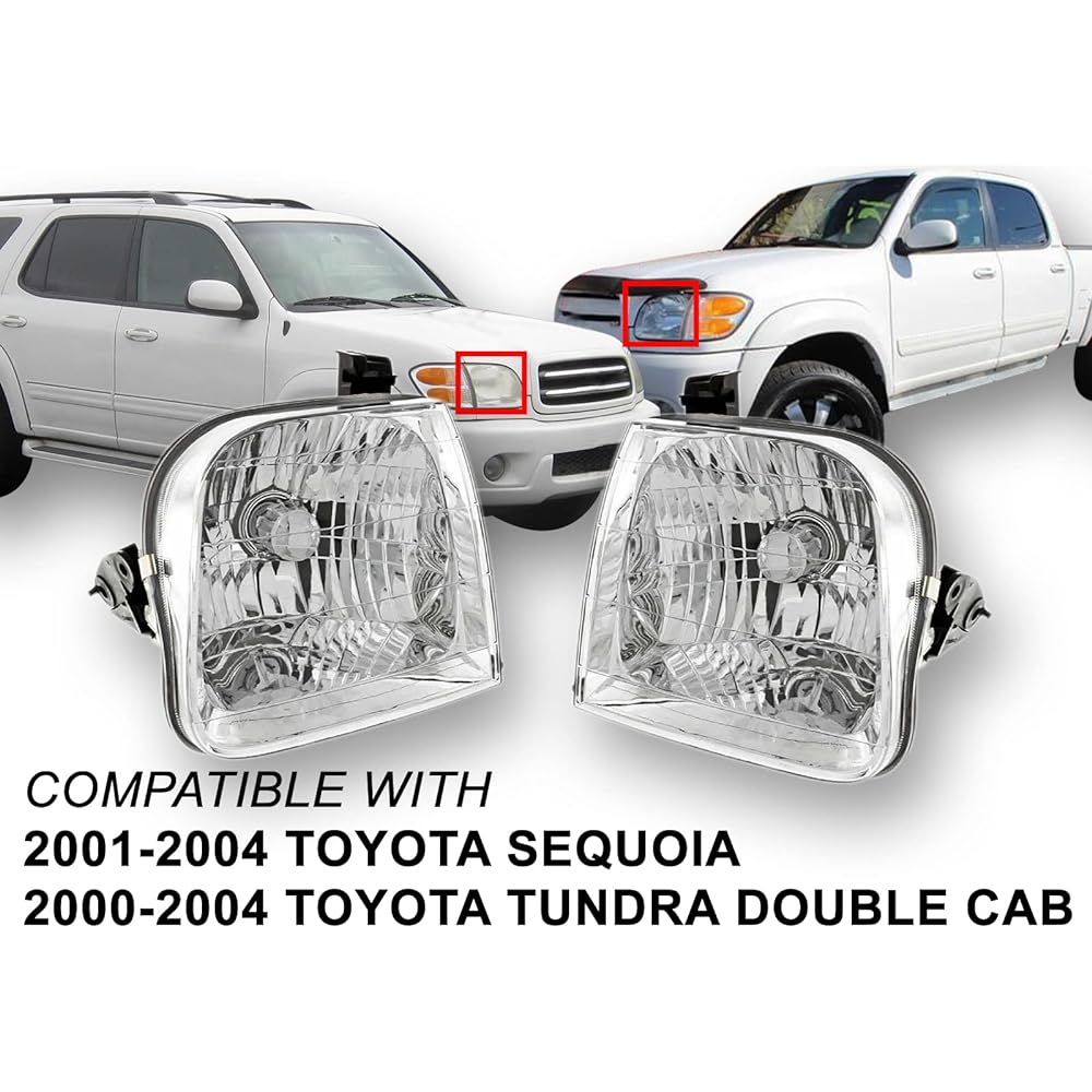 2001-2004 Toyota Sequoia & 2004 Tandra Pickup Truck (SR5 Crew/Double/Extended Cab 4 Door Model) Headlight Head Lamp Head Light Light Set Right Sales and Left Driver seat side (2001 01 2002 02 2003 2004)