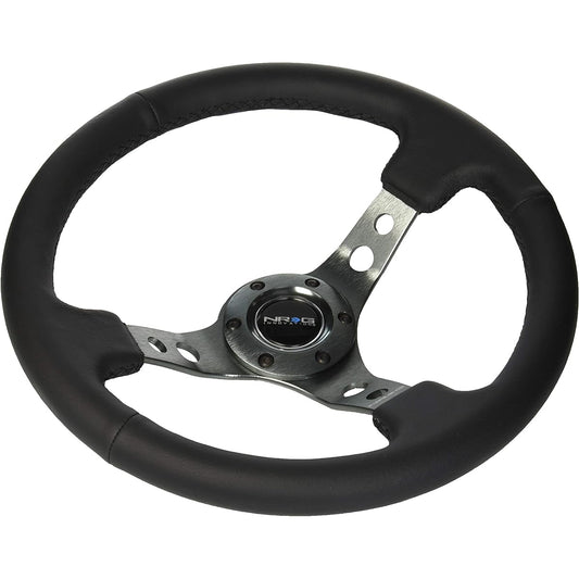 NRG Innovations RST -006GM enhanced handle (350mm sports handle (depth 3 inch) -gun metal spoke, round hole/black leather)