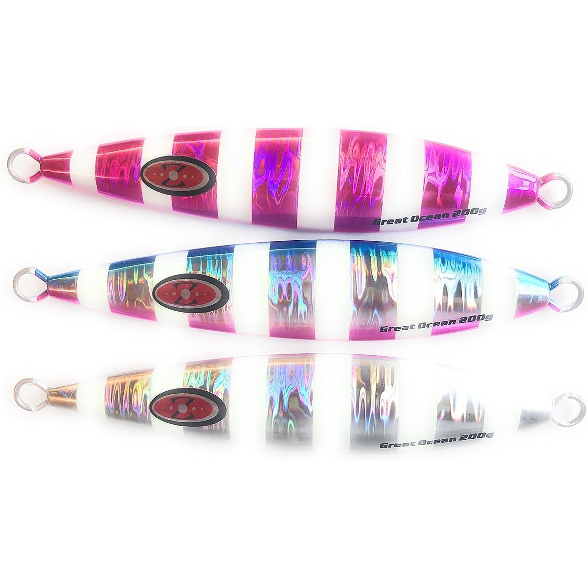 Great Ocean Slow Jig (Set of 3, 200g) Pink, Silver, Bullpin Metal Jig Set