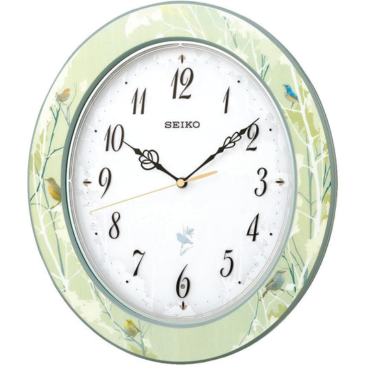 Seiko Clock Wall Clock Nature Sound 12 Types Radio Analog Time Signal Switchable Light Green Pattern Glossy RX214M SEIKO