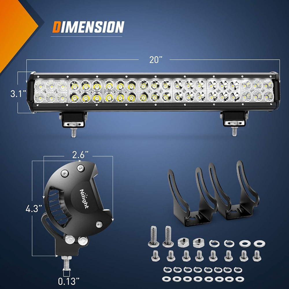 NILIGHT ZH002 LED Light Bar and DRIVING LIGHT (OFF ROAD wiring harness 20 inch 126 W spot flood combo, 4 inch 18 W spot, 1 pack