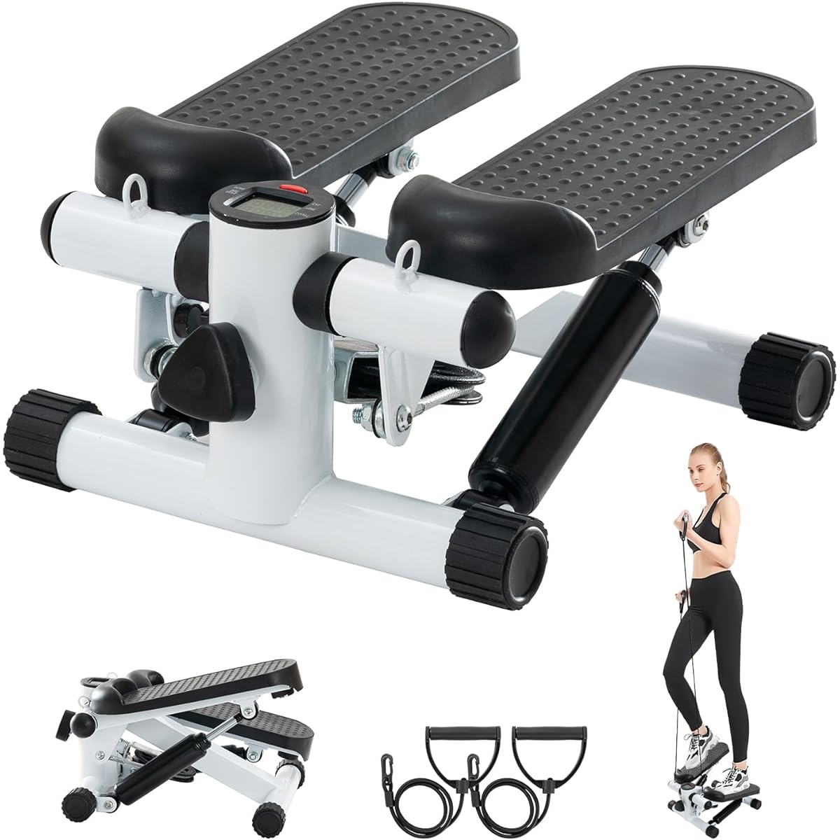 Pejevir Health Stepper, Quiet Design, Adjustable Load, Foot Step, Training Band & Digital Monitor Included, Mini Stepper, Muscle Training, Compact, Portable, Home Training, Aerobic Exercise, Indoor Health Equipment, Fitness, Step Stool
