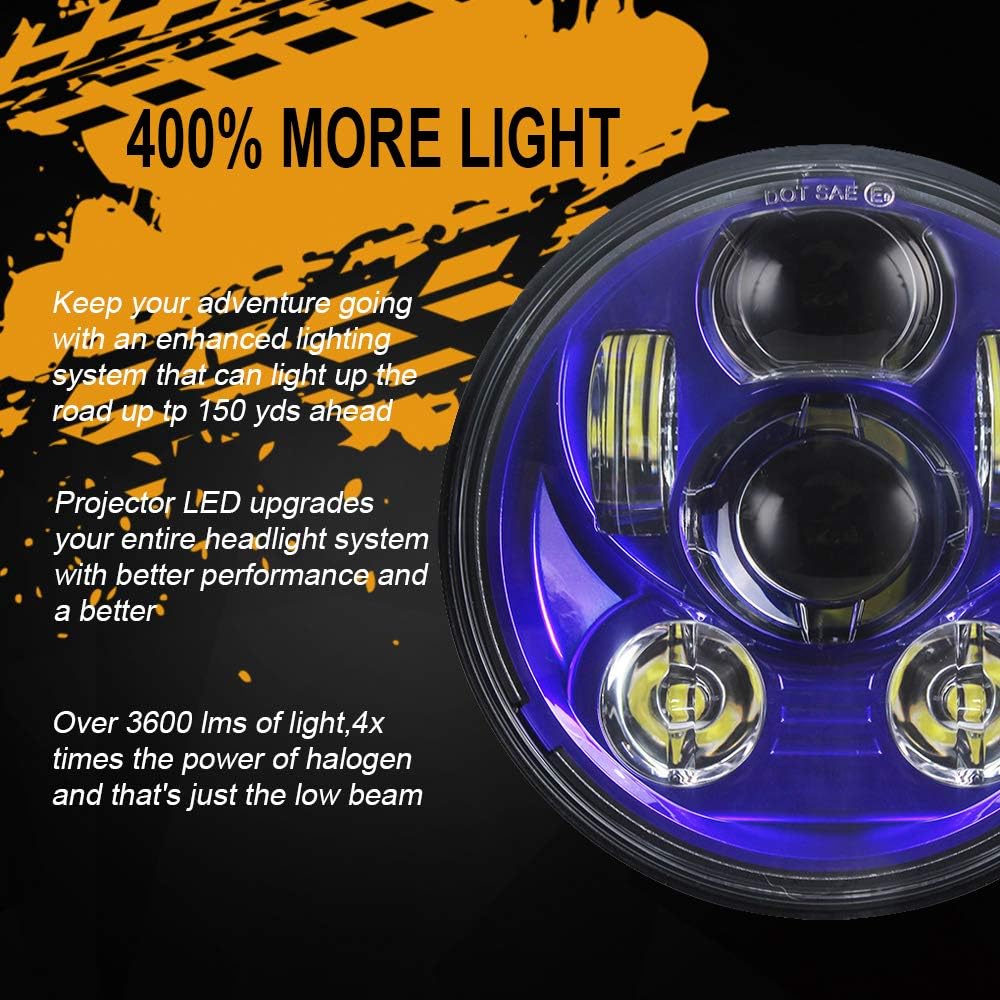 ATUBEIX 5-3/4 5.75 inch LED Headlight Headlight Head Light Auto Lamp Iron 883 DYNA SportSter Rowlider Triple Wide Glide LED Projector Drying Light (Blue Color Diameter 143mm)