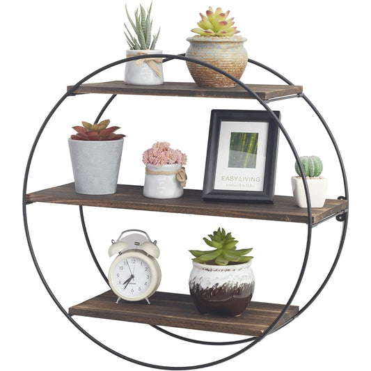 Susire Wall Shelf Wall Hanging Shelf Rental Gypsum Board Figure Display Shelf Antique Large Stylish Wooden 50cm Round Open Shelf Washroom Kitchen Toilet Entrance Wall Storage