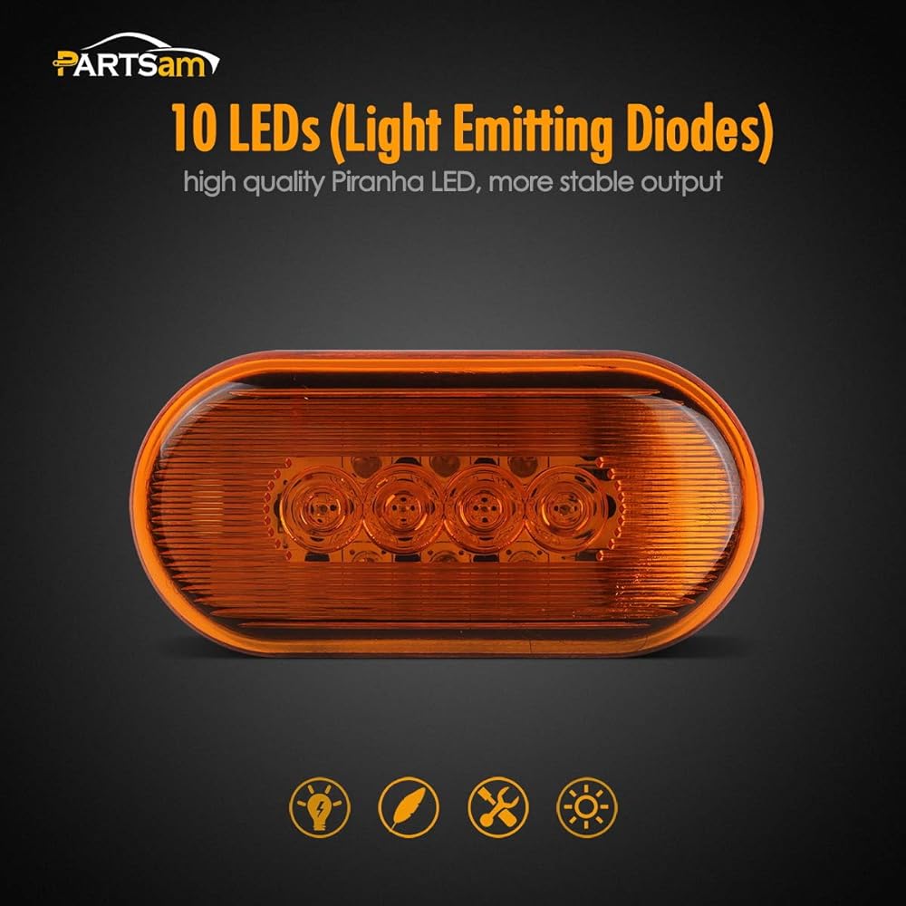 PARTSAM Trailer Clearance or Side Marker Light -LED -10 Diode -Amber Lens -Black Base -4 inch 4x2 Rectangle LED Light Idiosai Light