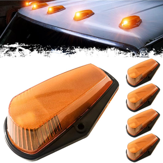 PSEQT 5 Cab Roof Marker Light Amber LED Top Clearance Marker Light F150 F350 1980-1997 Super Duty Pickup Track 12V Signal Running Light Amber Cover & T10 With LED