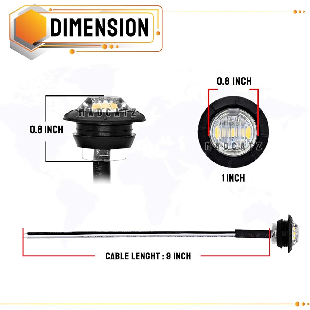 MADCATZ (Ma DCATZ) 3/4 inch Round White LED 3 Diode Trailer Side Marker Light Sealed Flash Mount Light Bulmet Truck Laurley Bath Waterproof for Rolling 12V 200 Packs