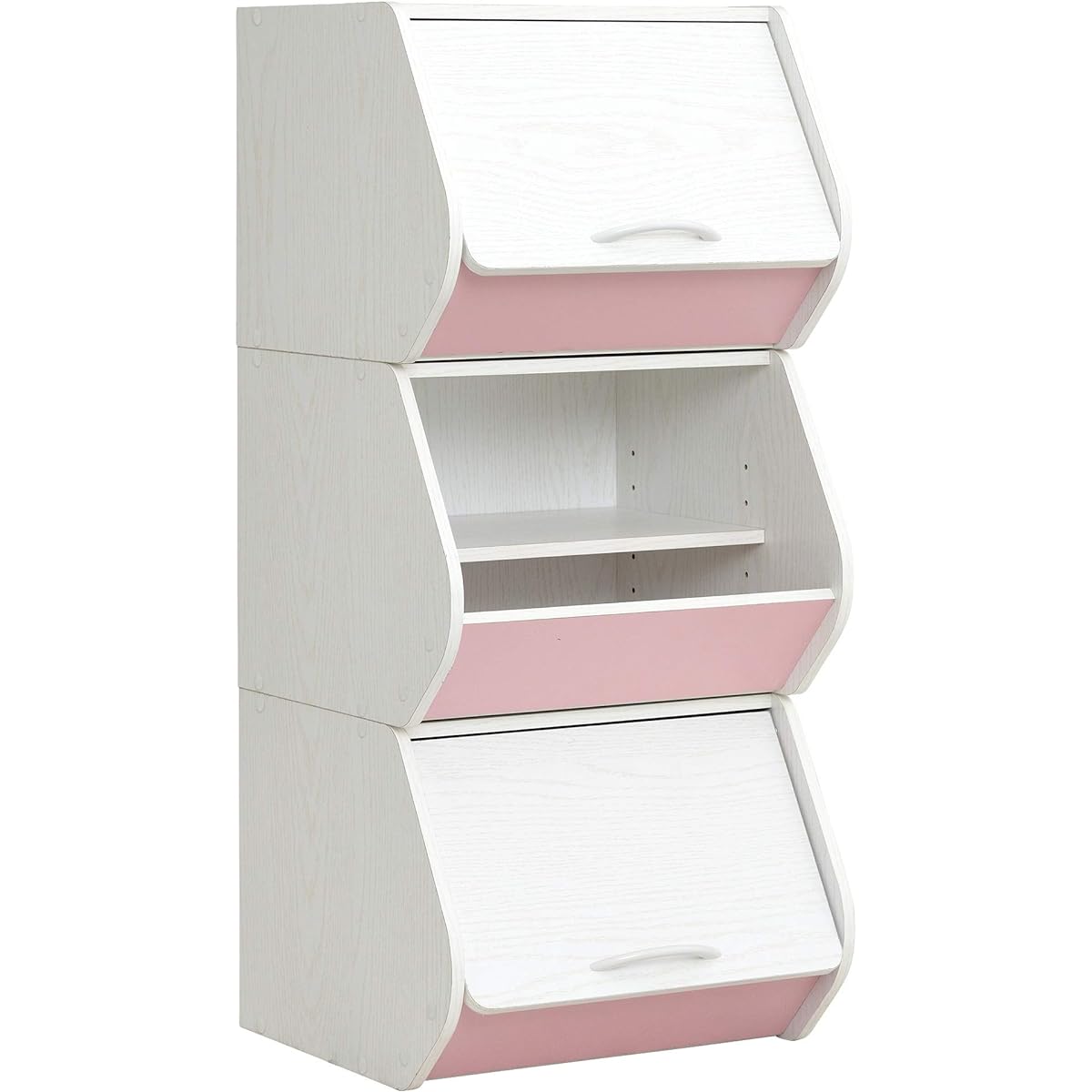 Smart Eye Children's Chest Wood White/Pink W40 x D40 x H30.5cm (1 piece) Storage Box LOG Stackable Set of 3