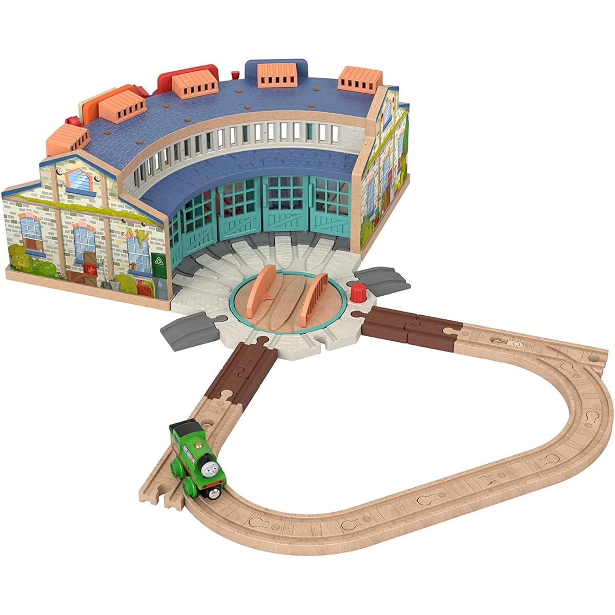Mattel Thomas the Tank Engine Wooden Rail Series (Thomas) Percy and Tidmouth Engine Depot under Maintenance [Train Vehicle] [Play Set] [3 Years Old and Up] [Present] HBJ81