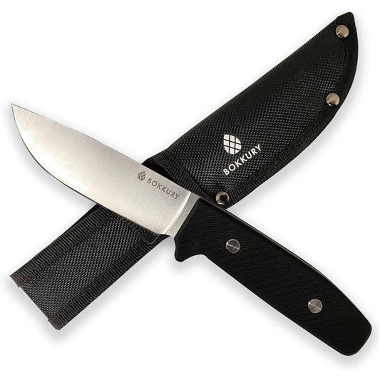 BOKKURY Outdoor Knife Full Tang Compact Batoning Stainless Steel Camping Wood Chopping