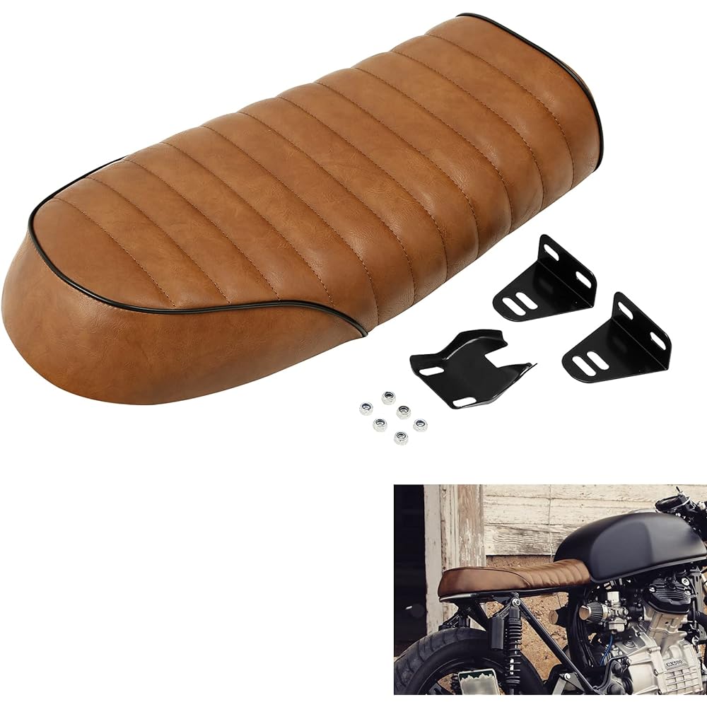 Green-L Brown Cafe Racer Flat Brat Seat Tracker Vintage Cushion Saddle Fit Yamaha
