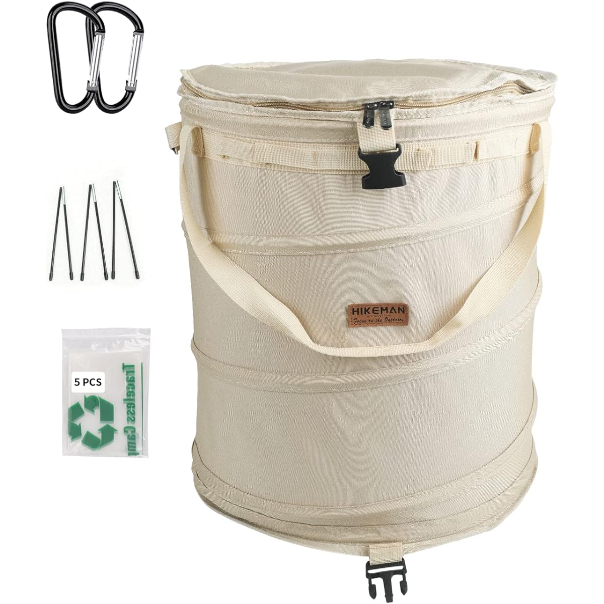 Camping Trash Box Trash Box Camping Dust Box Folding Pop-up Bag Freestanding 59L for Camping Trash Can Outdoor with Peg Garbage Bag Included (Beige)