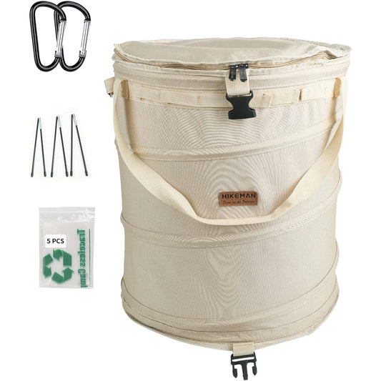 Camping Trash Box Trash Box Camping Dust Box Folding Pop-up Bag Freestanding 59L for Camping Trash Can Outdoor with Peg Garbage Bag Included (Beige)