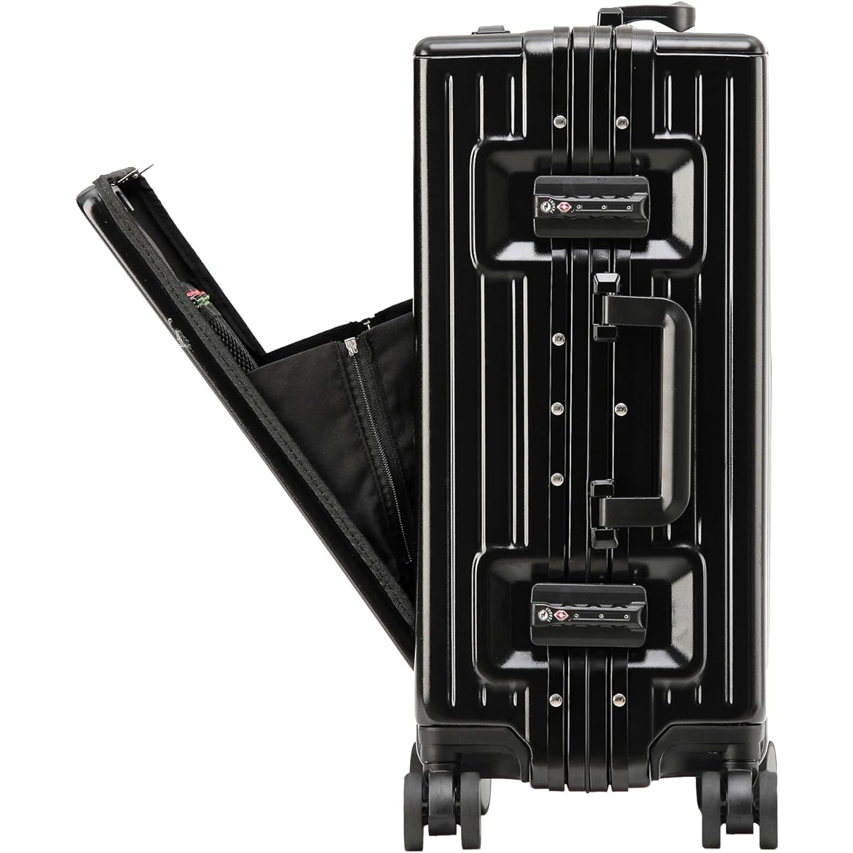 [GGQAAA] Suitcase Carry Case Top Open USB Charging Multifunctional Aluminum Frame TSA Lock Double Casters Fashion (20 inches/1-3 nights/approx. 37L, Black)