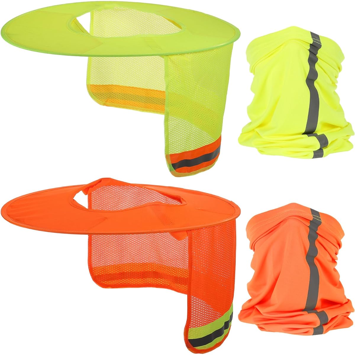 PATIKIL Hard Hat Sunshade 4 Pieces Sun Neck Protection Mesh Full Brim and Neck Gaiter Scarf High Visibility Reflective Hard Hat Accessories Fluorescent Yellow Fluorescent Orange