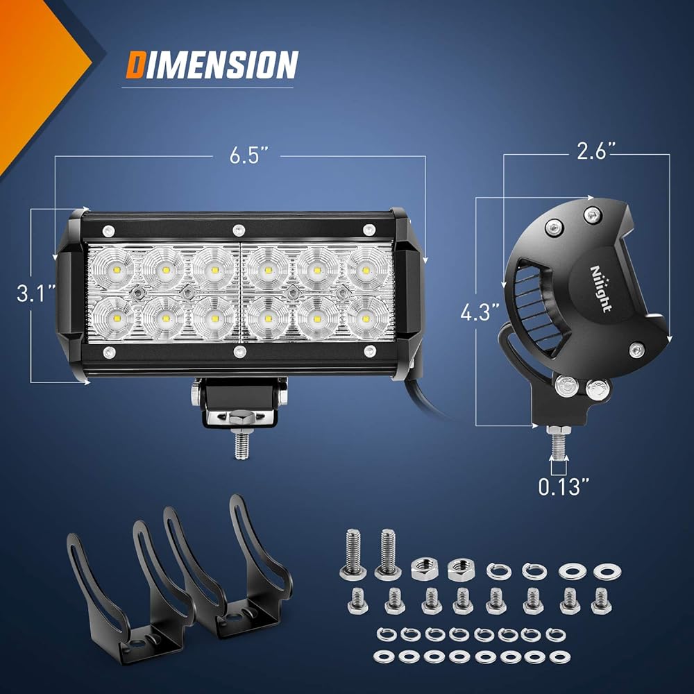 NILIGHT LED light bars 2 pieces 36 W 6.5 inch flood LED off -road light super bright driving fog light light light driving light LED work LED work SUV Jeep lamp, 2 year warranty