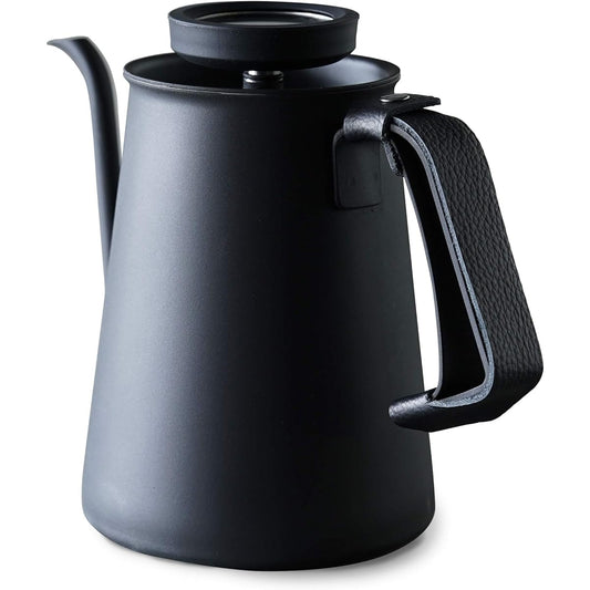 Coffee Kettle Matte Black & Leather Cover (Coffee Kettle Matte Black with dedicated leather cover) [Niigata/Tsubame-Sanjo] [Beasty Coffee] A dedicated leather cover for the kettle and kettle handle, with a focus on spout thickness and tip shape that are