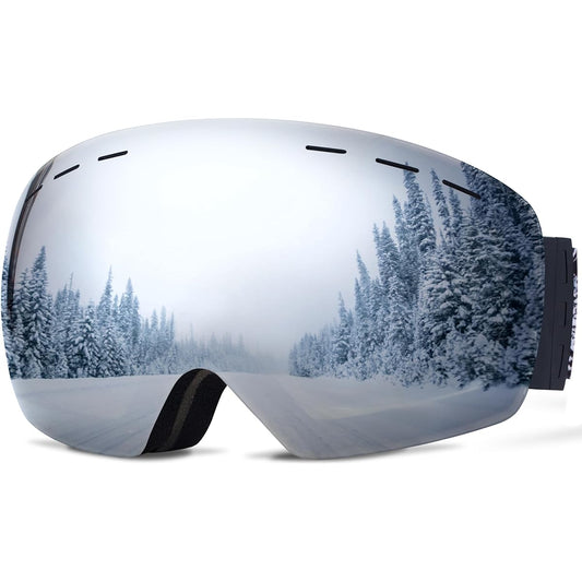 [Berikin] 2024 New Arrival Ski Goggles, Super Big Lens, 180° Wide Field of View, Adults, Men's, Women's, Silver Mirror, Water Repellent, Anti-Fog, Lightweight Lens, Compatible with Glasses, UV Protection, Windproof, Dustproof, Snowproof, Shockproof, Snow