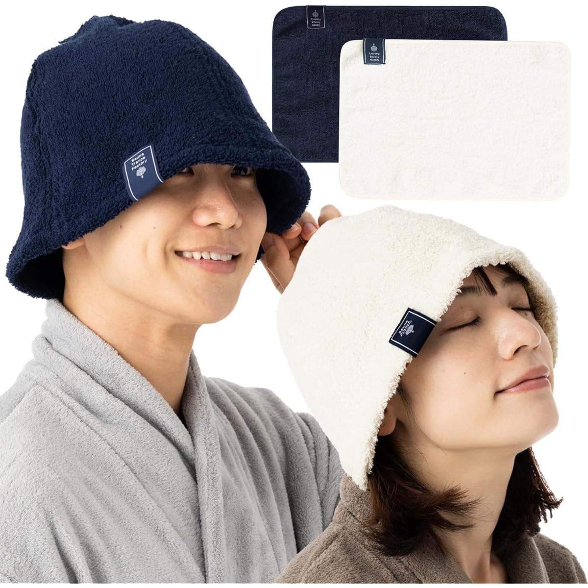[Duerfusa] Sauna Hat, Men's, Large Toweling, 100% Cotton, Sauna Mat & Pouch Included, Women's, Unisex, Thick, 3D Sewing, Not Easy to Fold, Large Size, Deep, Sauna Goods, Cotton, Washable, One Size Fits All STF