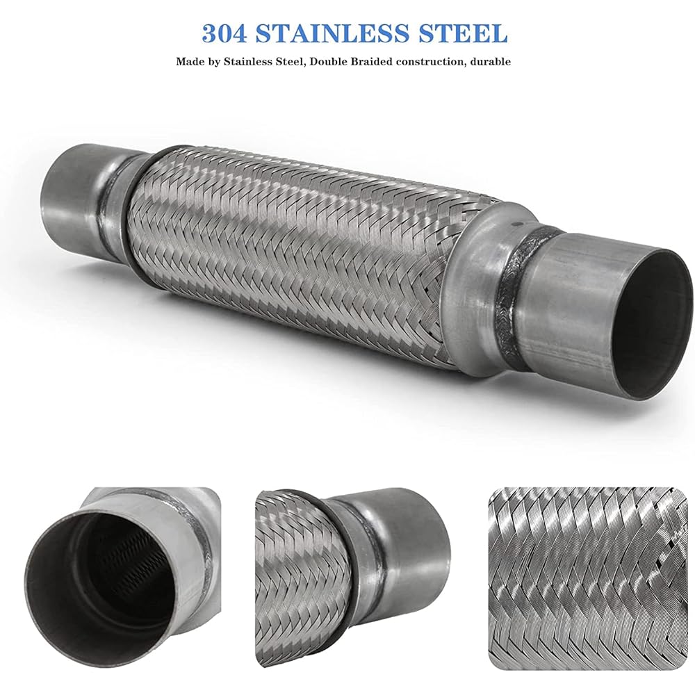 RP REMARKABLE POWER RK7542 Exhaust Flex Pipe 2.25 inch x 10 -inch high durable stainless steel 14 inch OL 2 packs