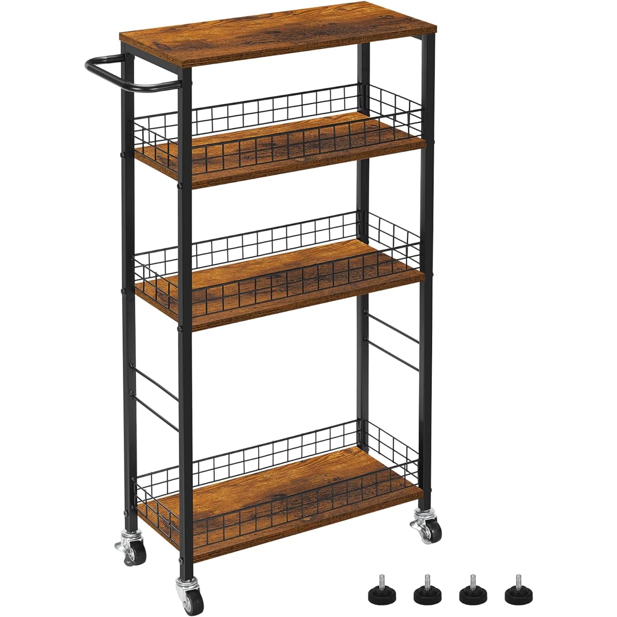 Kitchen Wagon Slim 4-Tier Kitchen Rack Wagon Storage Cart with Wooden Top Seasoning Storage for Small Spaces Gap Storage Multipurpose Bedroom Living Room Easy to Assemble Accessories 19cm