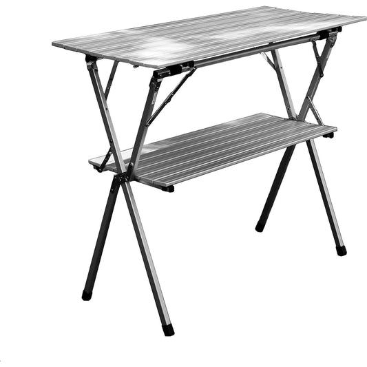 onway Easy High Table OW-1045 Convenient Kitchen Table with Two Tier Shelves "Storage Rack" Storage Bag Included Folding Camping Folding Compact Lightweight