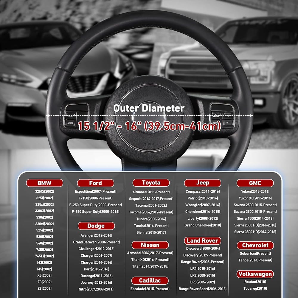 SEG Direct Steering Wheel Cover Car Steering Wheel Cover Microfiber Leather Large Size for Outer Diameter 39.5-41cm Black