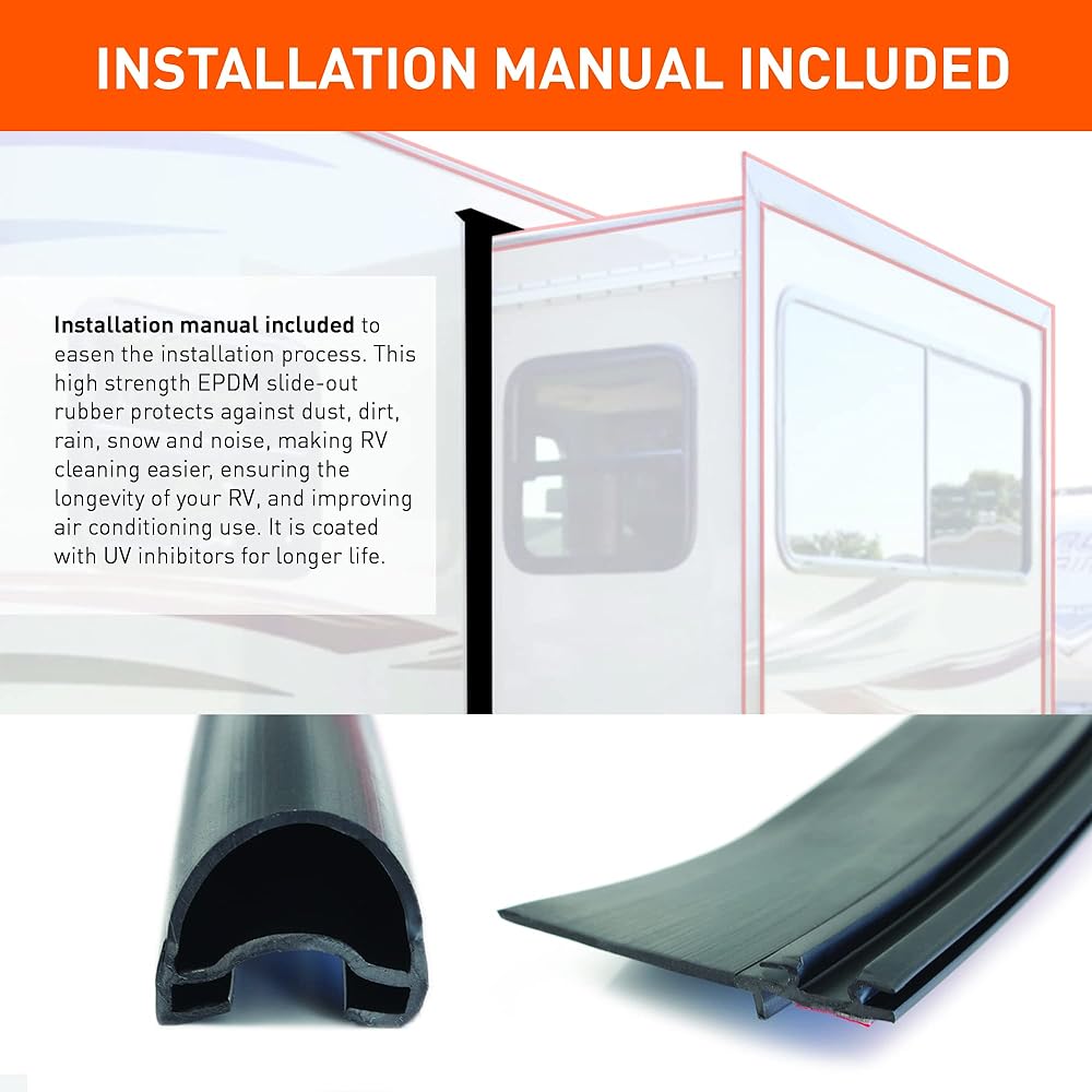 HCC Auto Combo RV Slide Out Black Rubber | 018-312-EKD & 018-341 EK | 1 Feet X 15/16 Feet X 35 Feat D-sealed Wiper & 1/2 Feat X 2.75 Feet X 35 Feet Seal Base | Installed Manual
