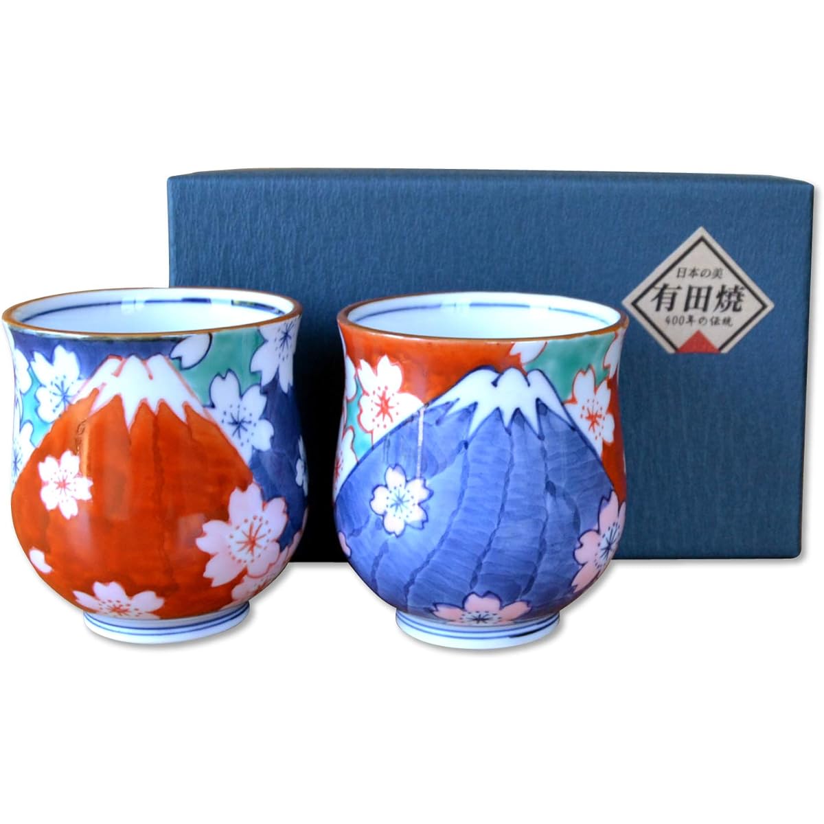 Pair of teacups, present, gift boxed, stylish, Arita ware, Mt. Fuji, Nabeshima Fuji, couple's teacup, gift boxed, gift wrapped, made in Japan