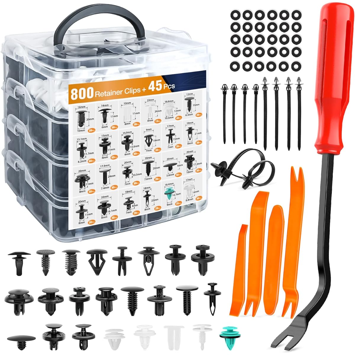 GOOACC 845Pcs Car Push Retainer Clips Auto Fasteners Assortment 24 Most Popular Sizes Nylon Bumper Fender Rivets with 10 Cable Ties and Fasteners Remover for GM Ford Lexus Honda Chrysler Mazda