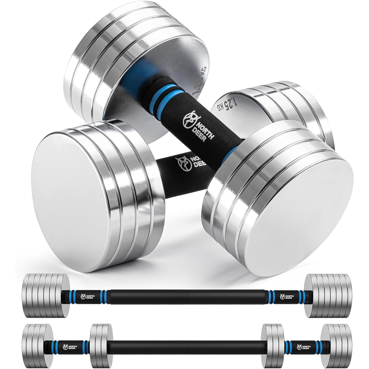[Official] Northdeer Adjustable Dumbbell Small Steel 2.5kg - 25kg Adjustable Chrome Plated Home Use Sandblasting Version 10kg 15kg 25kg With/Without Bar Dumbbell Set Up to 100kg