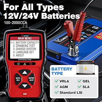VDIAGTOOL BT310 Car Battery Tester 12V 24V 24V 100-2000 CCA load tester charging system tester digital auto battery analyzer alternator tester car truck track motor bai SUV ATV boat boat