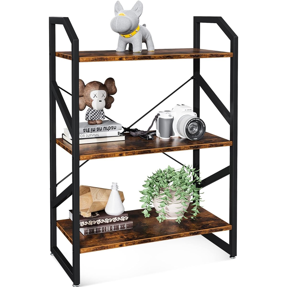 ODK Open Shelf Rack 4 Tier Open Rack Storage Shelf Living Rack Steel Shelf Width 60 x Depth 30 x Height 120cm Kitchen Rack Free Rack Easy to Assemble Bookshelf Natural