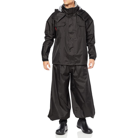 [Cocos Nobuoka] Raincoat, Black Panther Coat, Top and Bottom Set, Mesh Lining, Reduces Moisture, Helmet Compatible Hood, Hem Zipper, Storage Bag Included, For Craftsmen, Sites, Construction, Rainy Season, Men's