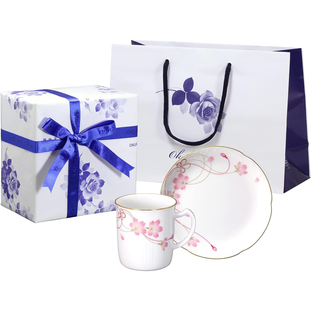 Okura Touen <Limited to Direct Stores> Sakura Series "Yuzakura" Mug & Plate Set Official Gift Wrapping 105CH/A682-6_RB