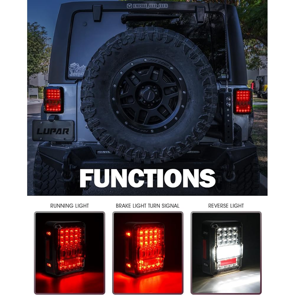 High-brightness LED Tail Light Jeep Wrangler JK JKU 2007-2018 Diamond Shape Design Rear Brake Light Smooth Lens DOT approval