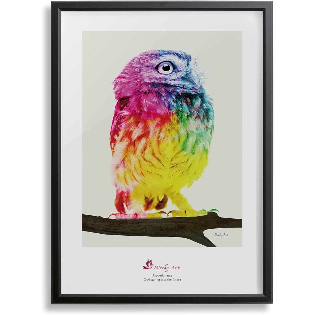 Painting "Owl Seeing the Future" Interior Wall Hanging Art Panel A3 Framed (Width 32cm x Height 43cm)