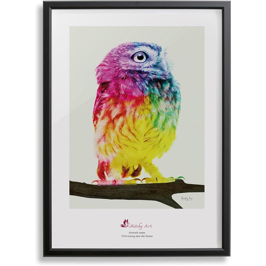 Painting "Owl Seeing the Future" Interior Wall Hanging Art Panel A3 Framed (Width 32cm x Height 43cm)