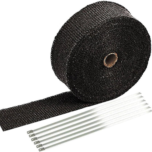 SUNPLUSTRADE 2 inch x 50 feet Black Exhaust Heat Slap Roll Autby Fiber Glass Heat Shield Tape Stainless Thai
