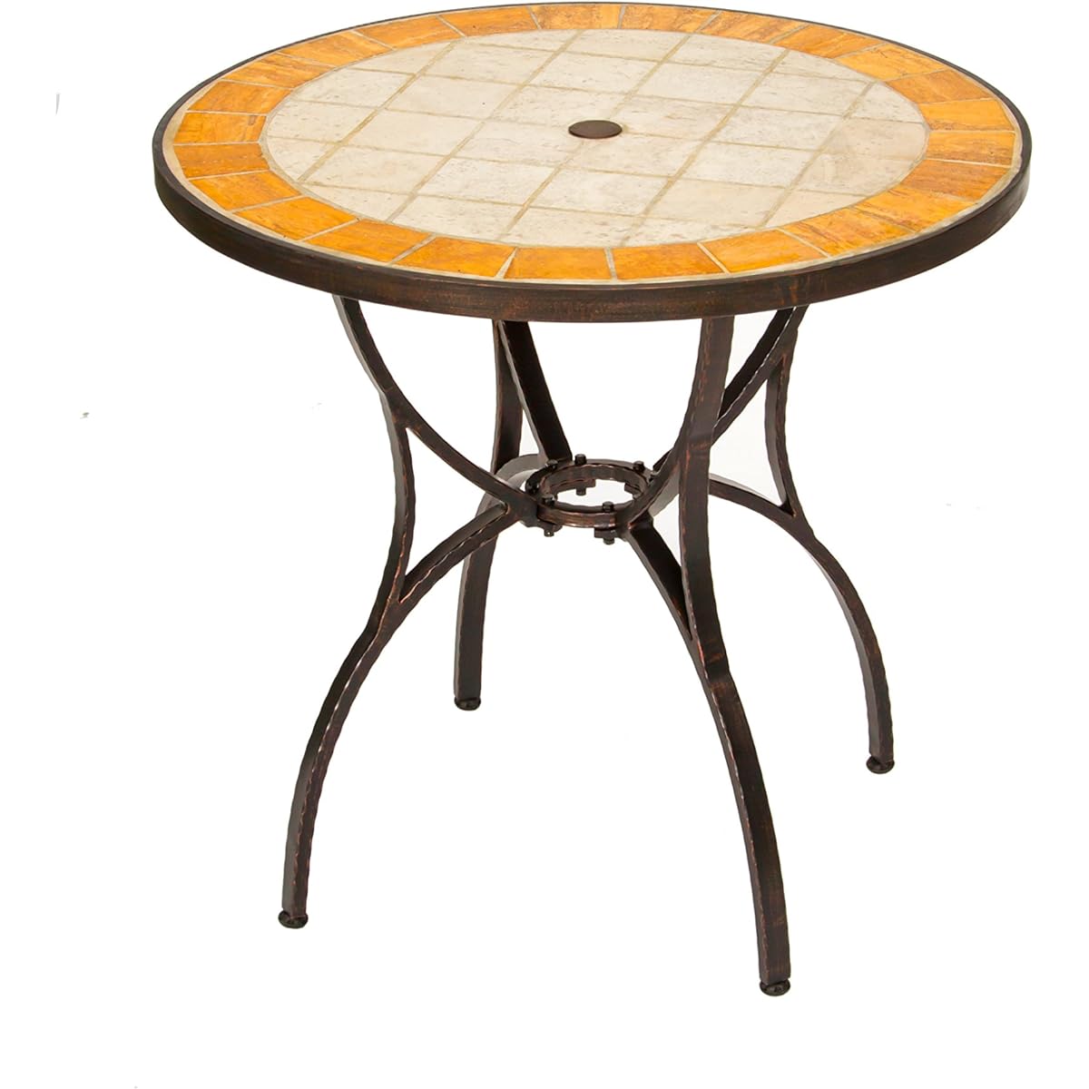 Tile & aluminum table [Round 76cm] Travertine