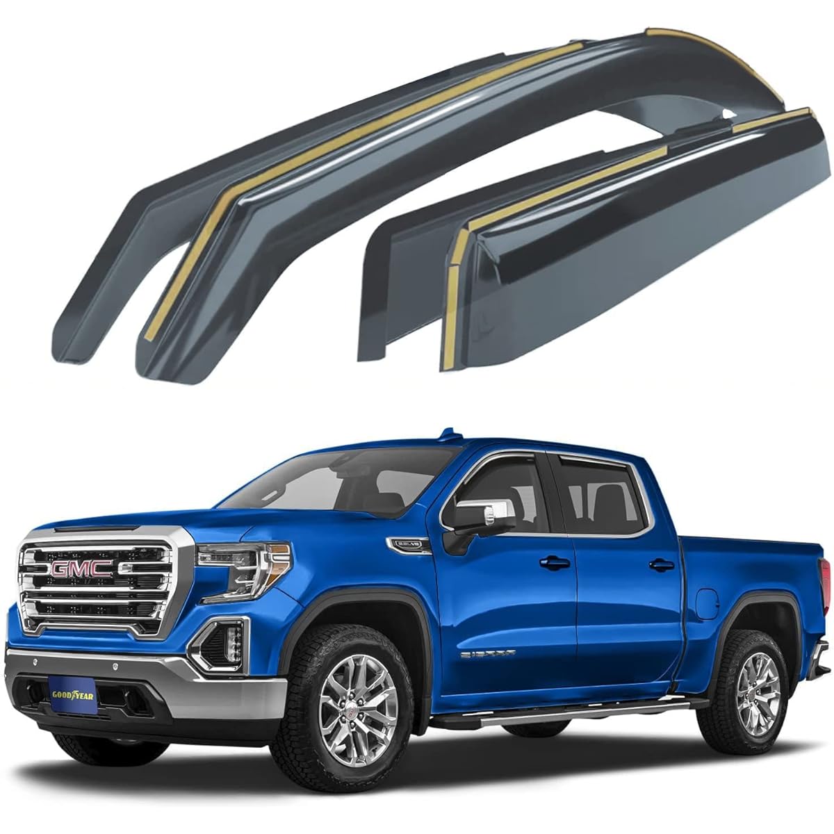 GOODYEAR Shade prevention Channel Windowy Director Track GMC Sierra 1500 2019-2023 Crew Cub Rain Guard Window Vizer Vent Dimp Dimon Track Accessories 4 GY003415LPV