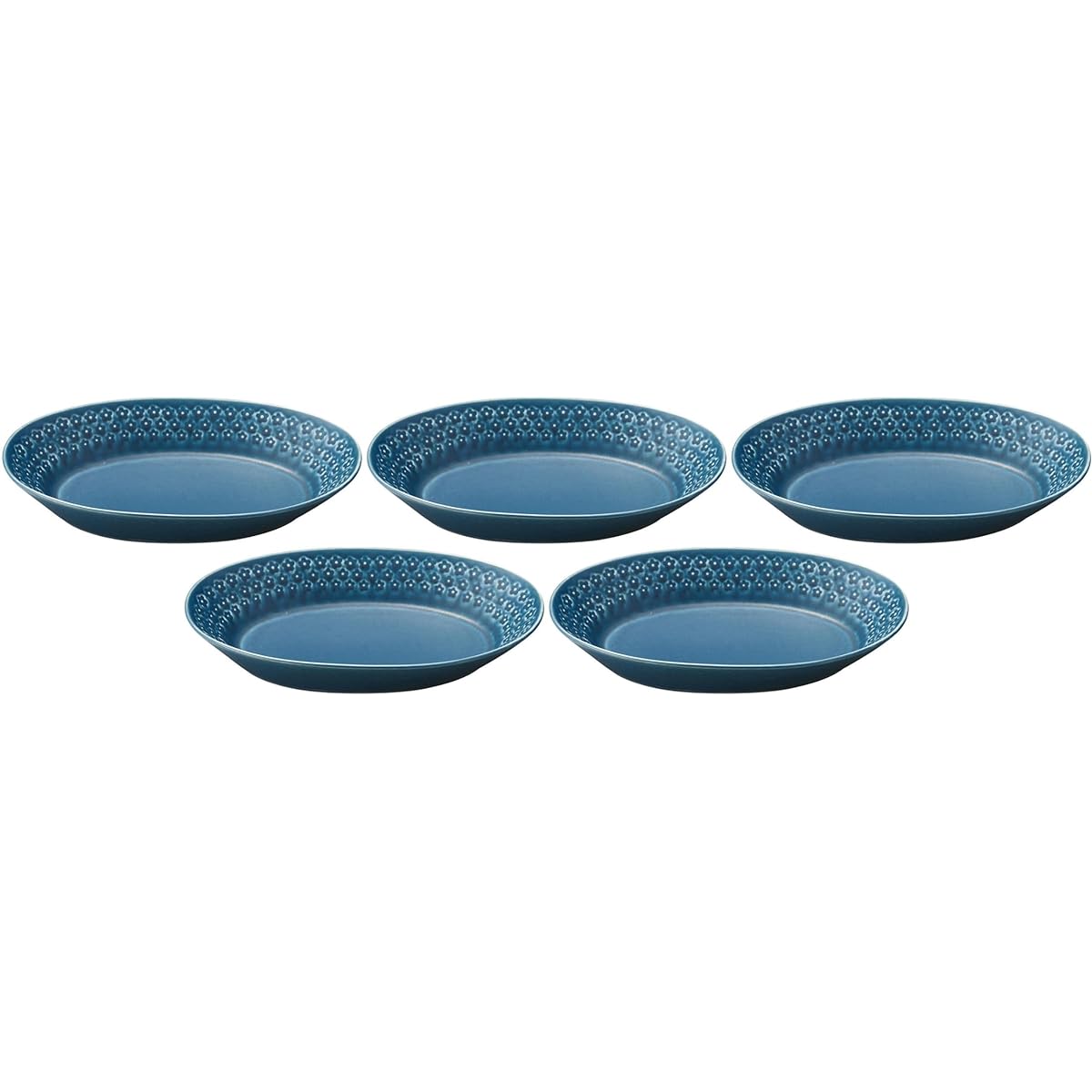 Set of 5 Flower Stamps (Navy Blue) Oval Pot [26.5×17×4.7cm] | Large Bowl