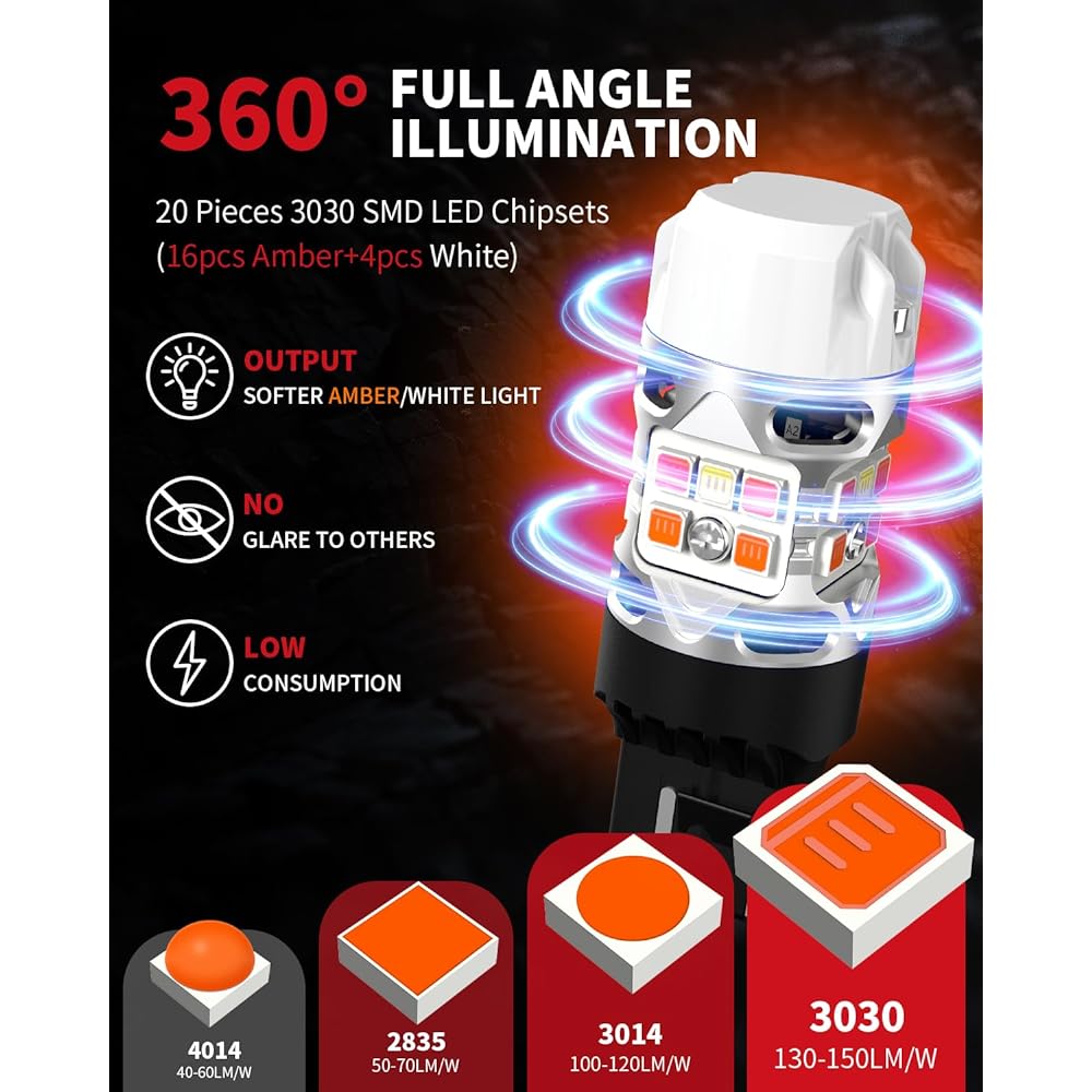 LASFIT 7443 7444 Switchback LED bulb front blinker CANBUS Error Free White Amber 2023 500%bright blinker 7443NA 7444NA W21W DRL Parking Light resistor Hyperfrash prevention (2 pieces)