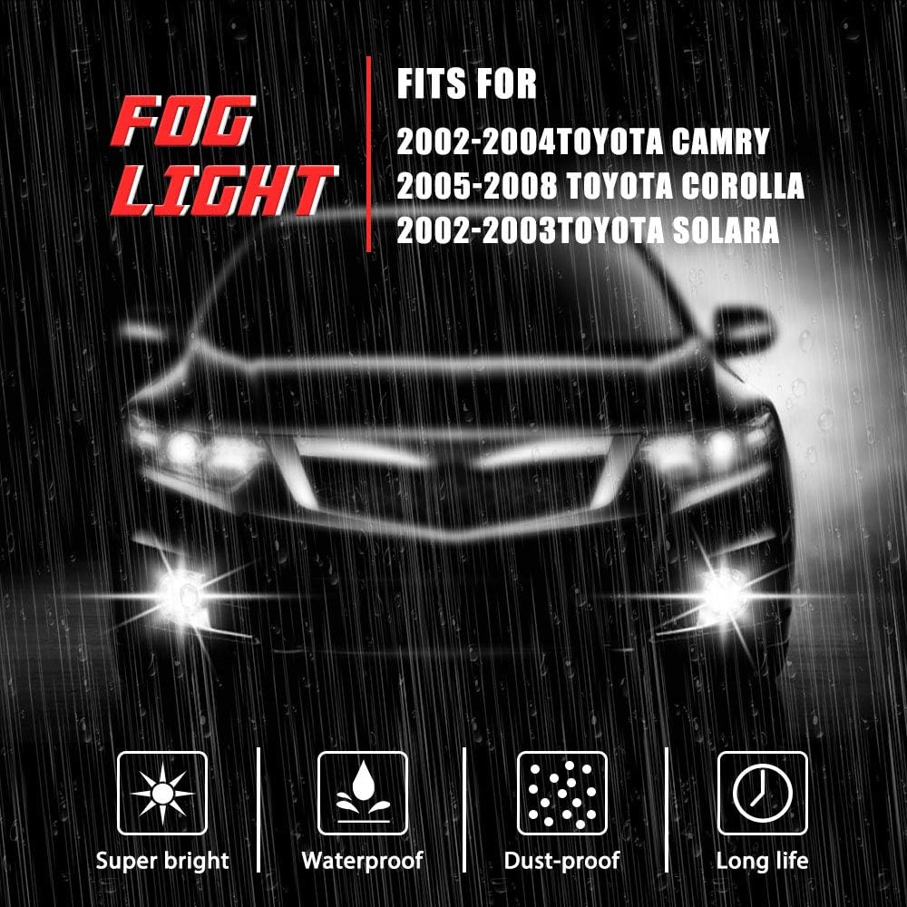 Driving fog light lamp replacement Toyota Kamri 2002-2004 Corolla 2005-2008 Solara 2002-2003 9006 12V 55W 55W Halogen bulbs & switches and wiring kit 81220-AA011 81210-AA0112 (Clear Lens)