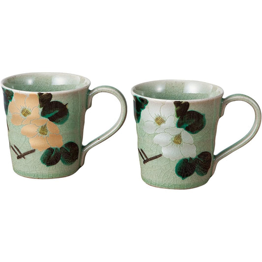 Kutani ware mug pair gold silver camellia K8-918