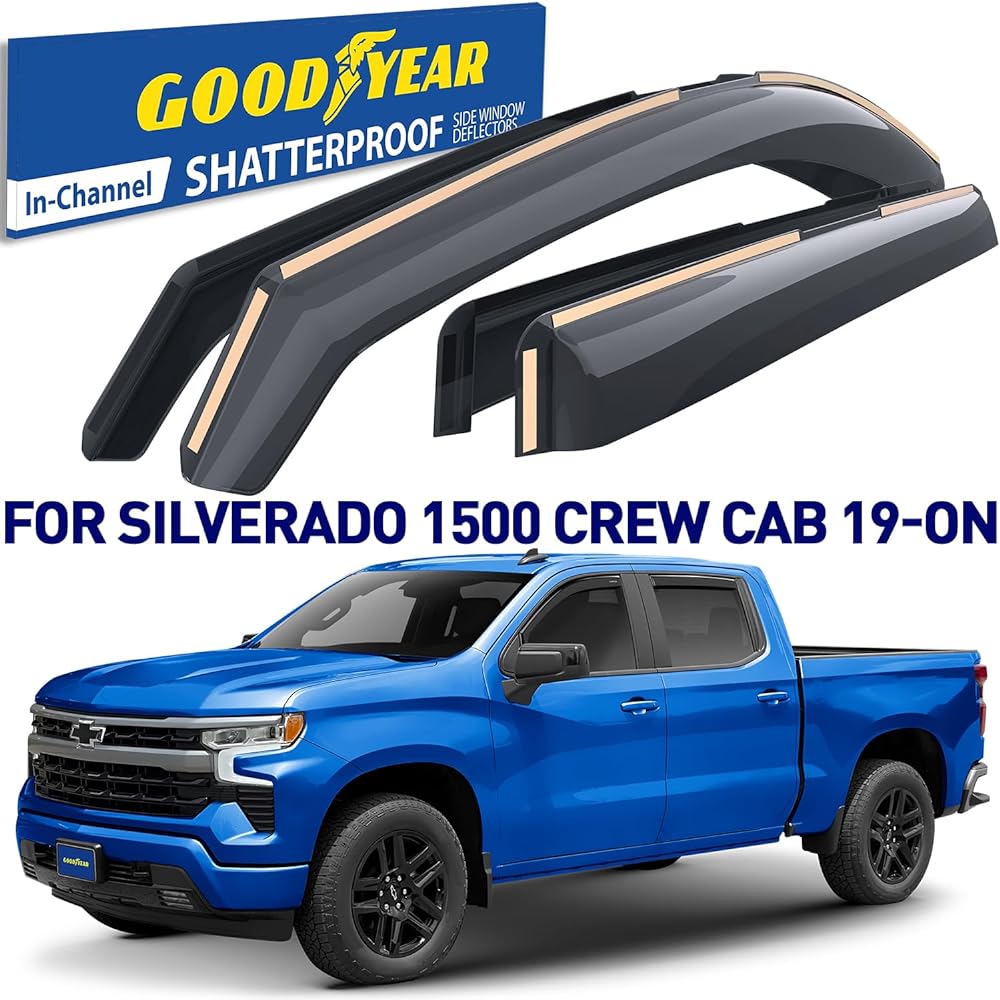 GOODYEAR Shade prevention Channel Window De -Frector Chevrolet (Chevrolet) Silverd/GMC Sierra 1500 2019-2023 Crew cab, Rainguard, Window Viser, Vent Deflector, Track Accessories, 4 points -GY003415LP
