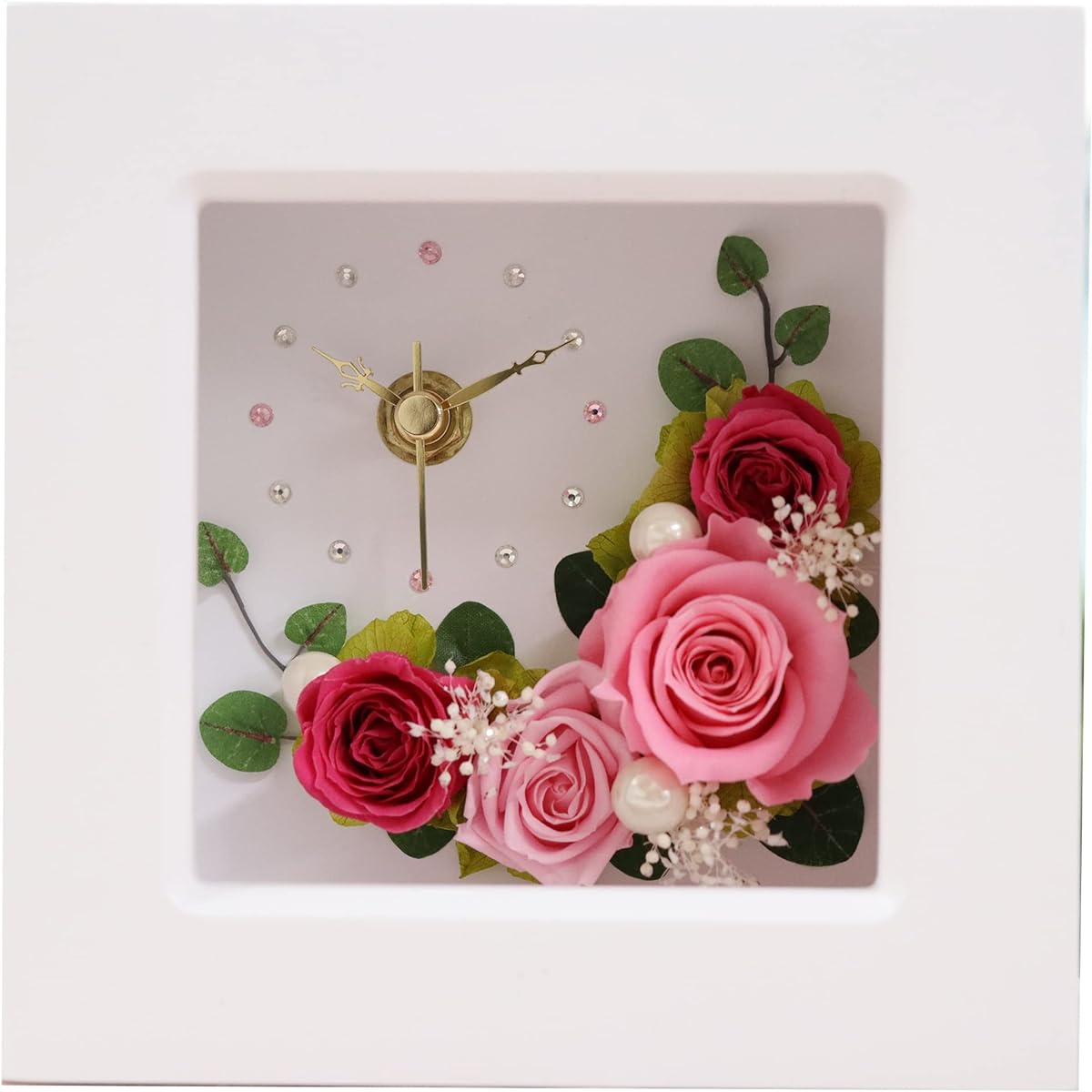 Preserved Flower IPFA Table Clock (Pink & Pink) Wedding Gift, Birthday Gift, Retirement Gift, Flower Gift, Clock, Farewell Party (Rose/Pearl/Gypsophila)