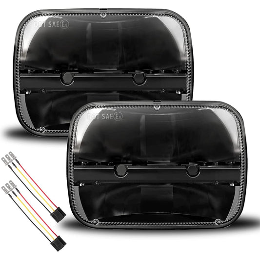 Square 5x7 / 6x7 inch LED Headlight Hylo Beam Headlamp Jeep Wrangler YJ Cello Key XJ Track replacement H6054 H6054LL 69822 6053 compatible (2 pieces)